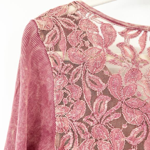 American Age Womens Y2K Studded Ribbed Lace Back Long Sleeve‎ Henley Top Size M - Picture 6 of 7